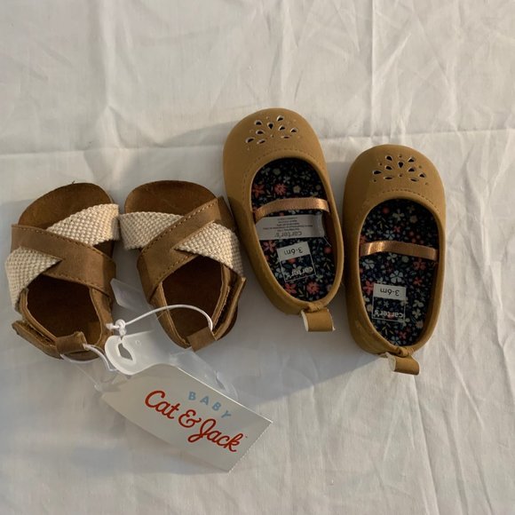 Cat & Jack Sandals NWT 0-3M and Carter's Mary Jane Shoes 3-6M - Picture 1 of 10